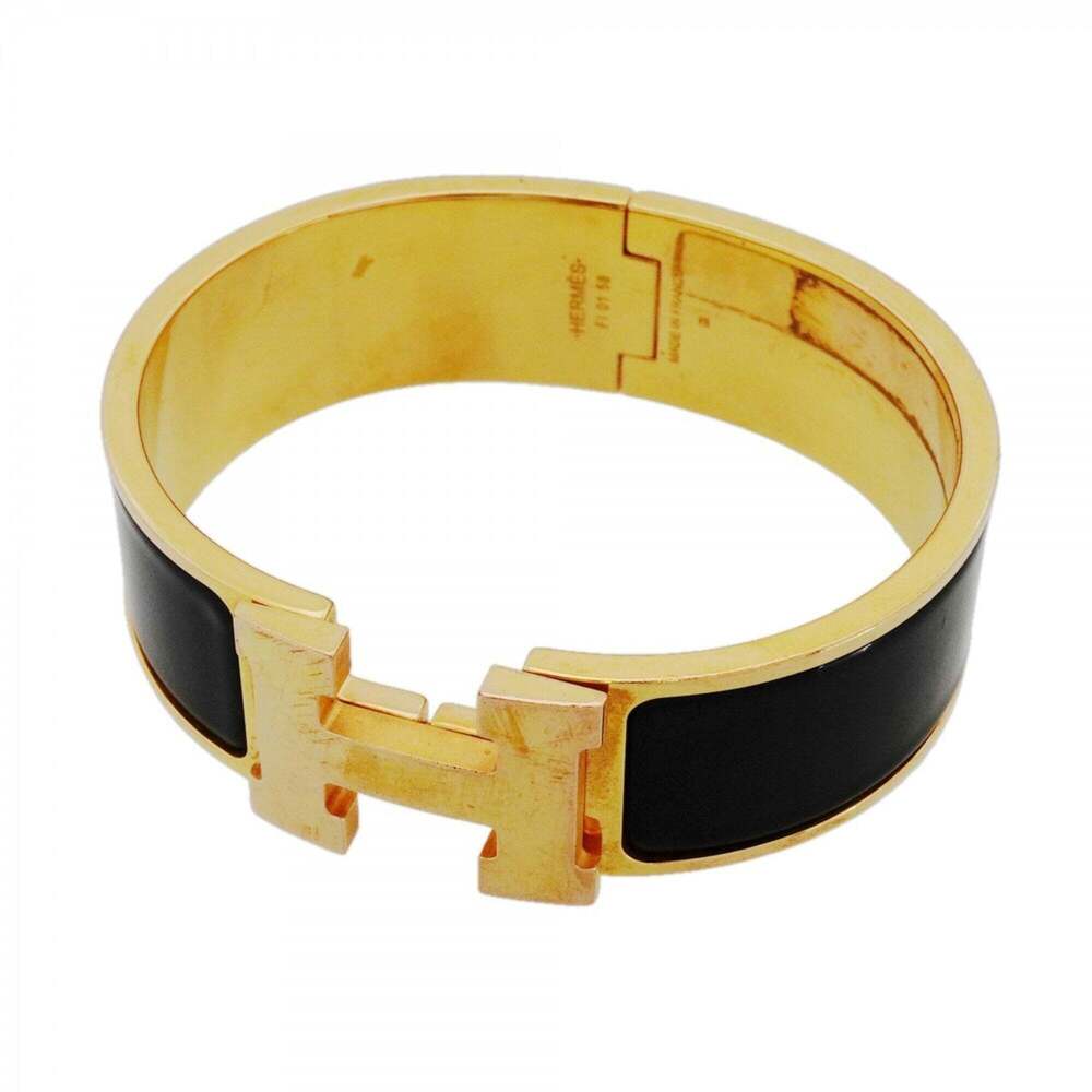 Hermes Bangle Clic Clac GM GP Plated Gold Black Women's OP000741
